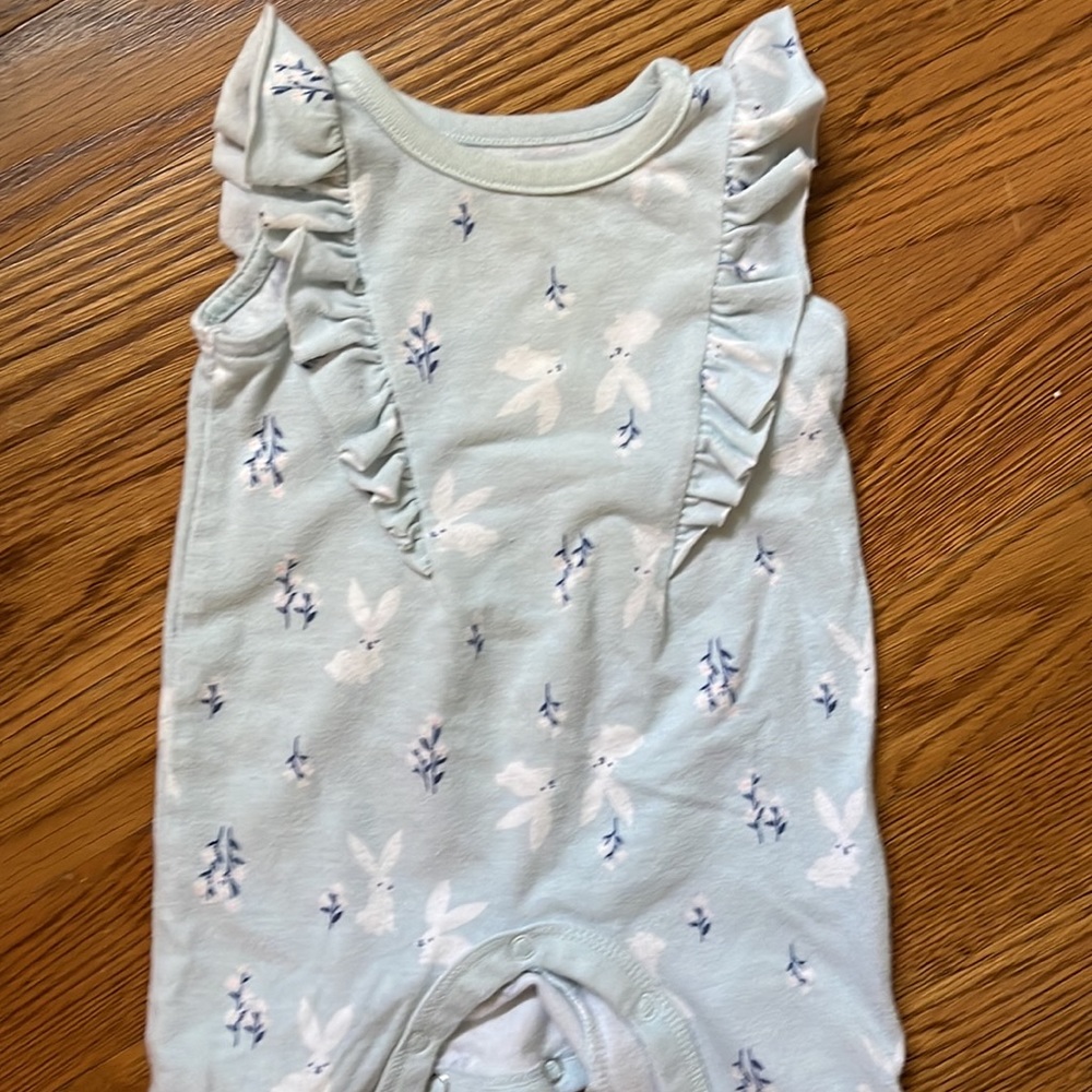 Cat & Jack baby romper, newborn. Blue with bunnies.